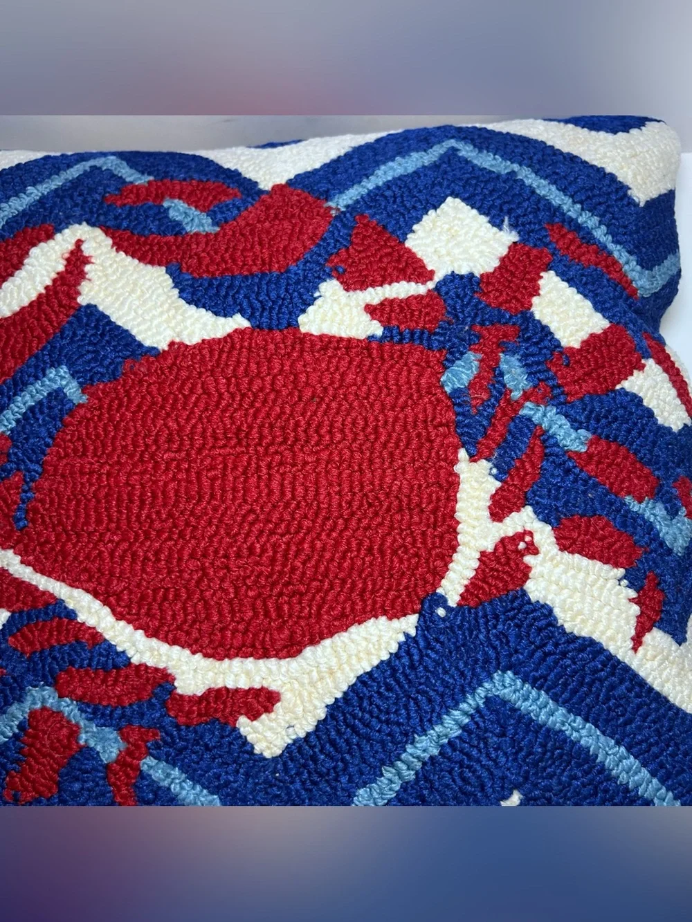 Handmade Tufted Crab Throw Pillow  16”X16” Nautical Coastal
